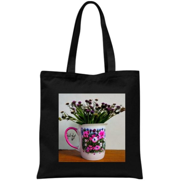 Front of black tote bag