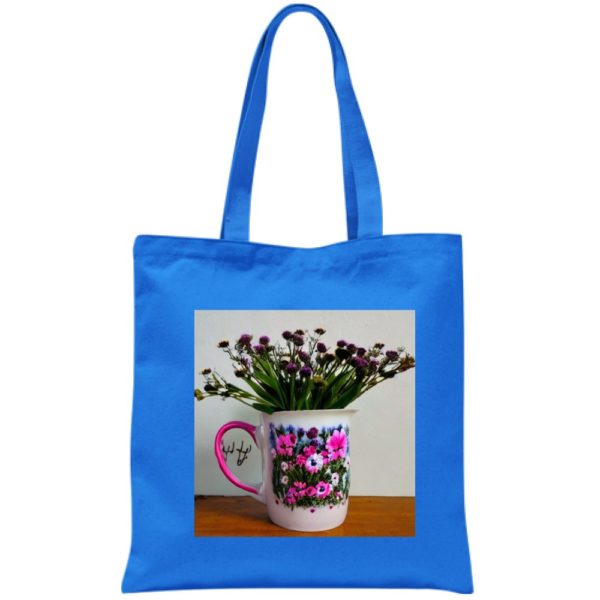 Front of royal bue tote bag