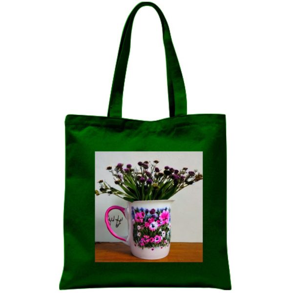 Front of bottle green tote bag