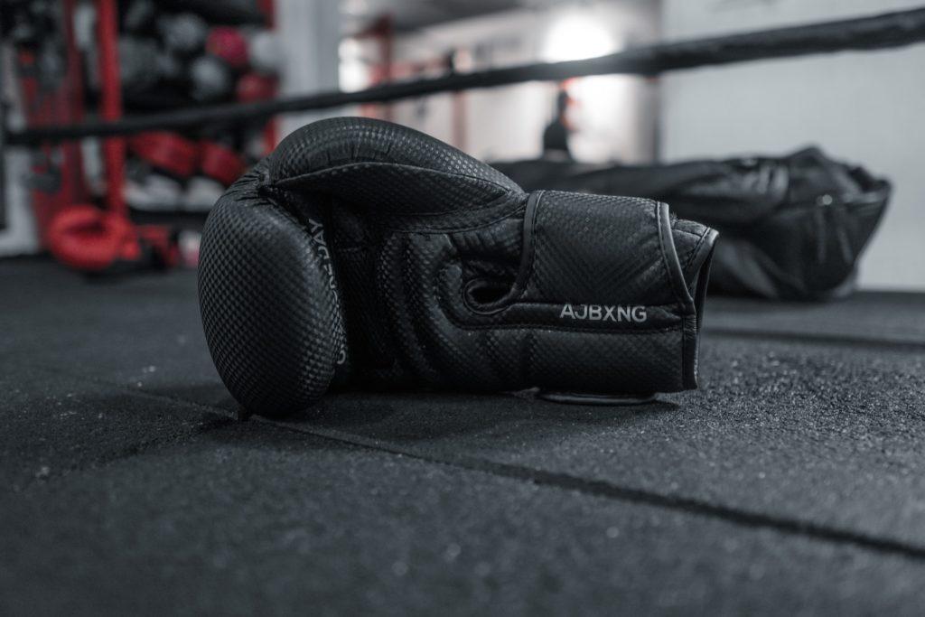 Boxing gloves left in a ring after a fight