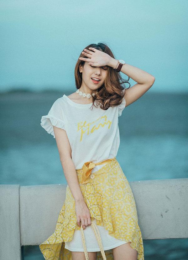 Model in a fashion shot against the sea